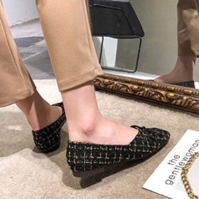 SAILING LU Retro Plaid Flat Shoes for Women Bow Knot Ballet Flats Comfort Square Toe Shoes Wear to Work Slip On Loafers 0 4