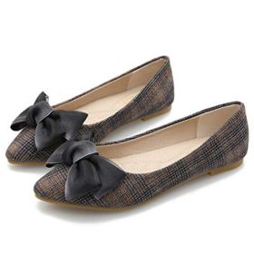 SAILING LU Womens Retro Plaid Dress Shoes Comfort Pointed Toe Ballet Flats Portable Holiday Shoes 0
