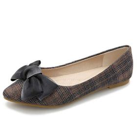 SAILING LU Womens Retro Plaid Dress Shoes Comfort Pointed Toe Ballet Flats Portable Holiday Shoes 0 0