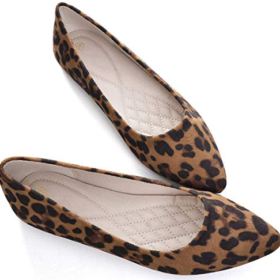 SAILING LU Womens Pointy Toe Flat Shoes Suede Ballet Flats Leopard Dress Shoes Wear to Work Slip On Moccasins 0 1
