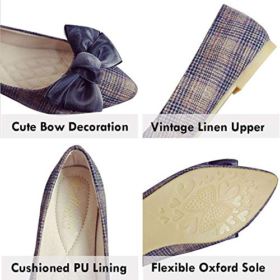 SAILING LU Womens Retro Plaid Dress Shoes Comfort Pointed Toe Ballet Flats Portable Holiday Shoes 0 1