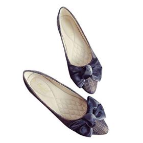 SAILING LU Womens Retro Plaid Dress Shoes Comfort Pointed Toe Ballet Flats Portable Holiday Shoes 0 3
