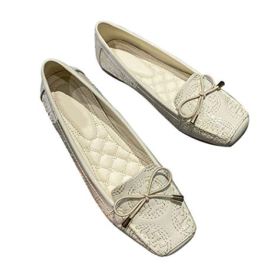 SAILING LU PU Flat Shoes for Women Bow Knot Ballet Flats Comfort Slip On Loafers Square Toe Shoes Wear to Work 0 1