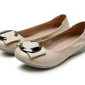 Womens Genuine Leather Wedges Comfort Low Heeled Shoes Buckle Dress Ballet Flats 0