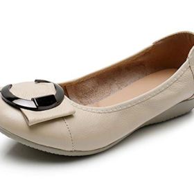 Womens Genuine Leather Wedges Comfort Low Heeled Shoes Buckle Dress Ballet Flats 0 0