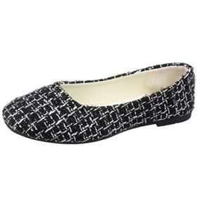SAILING LU Square Toe Shoes Womens Dressy Shoes Plaid Ballet Flats Oxfords Slip on Loafers 0 1
