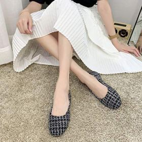 SAILING LU Square Toe Shoes Womens Dressy Shoes Plaid Ballet Flats Oxfords Slip on Loafers 0 3