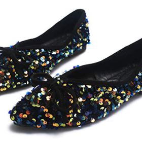SAILING LU Bow Knot Dress Shoes Womens Pointy Toe Ballet Flats Shoes Sequins Club Shoes Slip On Moccasins 0