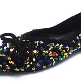 SAILING LU Bow Knot Dress Shoes Womens Pointy Toe Ballet Flats Shoes Sequins Club Shoes Slip On Moccasins 0 0