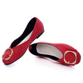 SAILING LU Classic Square Toe Shoes Womens Solid Ballet Flats Comfort Buckle Flat Shoes for Work Slip On Sandals Red 41 0