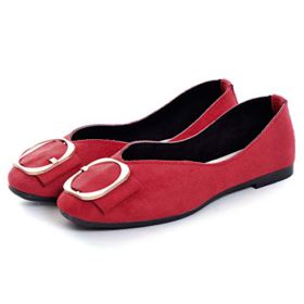 SAILING LU Classic Square Toe Shoes Womens Solid Ballet Flats Comfort Buckle Flat Shoes for Work Slip On Sandals Red 41 0 0