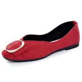 SAILING LU Classic Square Toe Shoes Womens Solid Ballet Flats Comfort Buckle Flat Shoes for Work Slip On Sandals Red 41 0 1
