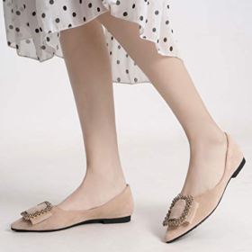 SAILING LU Comfort Suede Ballet Flats Womens Pointy Toe Shoes Crystal Dress Shoes Wear to Work Slip On Moccasins 0 3
