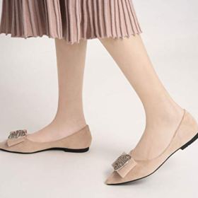 SAILING LU Crystal Dress Shoes Womens Pointy Toe Shoes Comfort Suede Ballet Flats Wear to Work Slip On Moccasins 0 4
