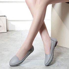 SAILING LU Classic Pointed Toe Shoes Womens Slip on Ballet Flats Comfort PU Flat Shoes for Work Sandals Gray 35 0 2