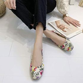 SAILING LU Womens Square Toe Shoes Ballet Flats Retro Flower Dresssy Shoes Slip On Moccasins 0 4