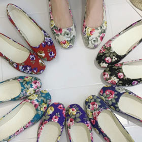 SAILING LU Womens Square Toe Shoes Ballet Flats Retro Flower Dresssy Shoes Slip On Moccasins 0 5