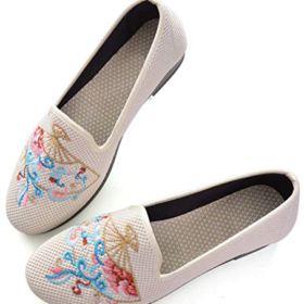 SAILING LU Embroidered Shoes for Women Comfort Cotton Linen Loafers Breathable Mary Jane Flats Shoes 0 0