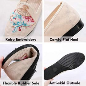 SAILING LU Embroidered Shoes for Women Comfort Cotton Linen Loafers Breathable Mary Jane Flats Shoes 0 4