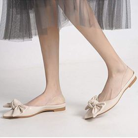 SAILING LU Womens Pointed Toe Ballet Flats Comfort Bow Knot PVC Sandals Slip on Dress Shoes 0 4