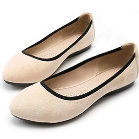 SAILING LU Suede Ballet Flats for Women Comfort Flat Shoes Slip On Loafers Solid Round Toe Dressy Shoes 0