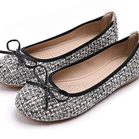 SAILING LU Comfort Flat Shoes for Women Ballet Flats Slip On Loafers Retro Plaid Round Toe Shoes 0