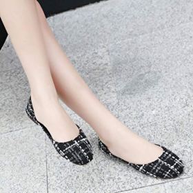 SAILING LU Classic Round Toe Shoes Womens Ballet Flats Comfort Plaid Flat Shoes for Work Slip On Sandals 0 4