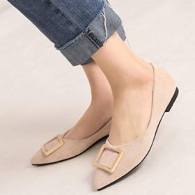 SAILING LU Buckle Ballet Flats Womens Pointy Toe Dress Shoes Solid Flat Shoes for Work Slip On Sandals 0 4