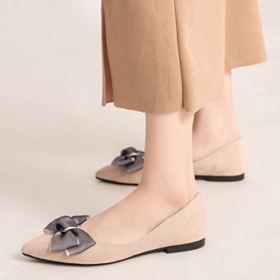 SAILING LU Womens Pointy Toe Shoes Suede Ballet Flats Solid Flat Shoes for Work Slip On Sandals 0 4
