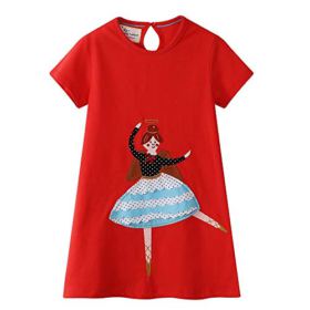 Hongshilian Little Girls Cotton Casual Dress Cartoon Print T Shirt Short Sleeve Skirt Dresses 0