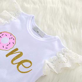 Baby Girls Donut 1st Birthday Outfit Romper Tutu Skirt Headband Cake Smash Bodysuit Clothes Set for Photo Shoot 0 2