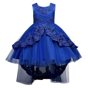 FYMNSI Flower Girls Lace Beaded Rhinestone Wedding Flower Tulle Dresses Party High Low Dance Evening Prom Gown 4 15T 0