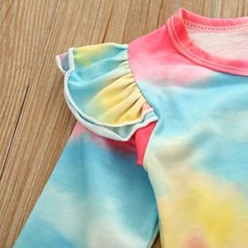 FYMNSI Baby Girls Boys Tie Dye Outfit Knit Romper Long Pants Pajamas Set Ribbed Ruffle Long Sleeve Bodysuit Sleepwear Clothes 0 1