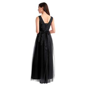 Women Lace Applique Wedding Bridesmaid Dress V Neck Padded Evening Cocktail Formal Pageant Long Maxi Ball Gown 0 0