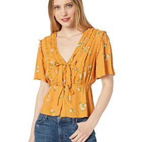 ASTR the label Womens Sonny Short Sleeve Tie Front Ruffle Blouse 0