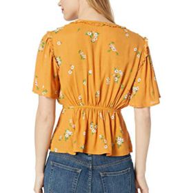 ASTR the label Womens Sonny Short Sleeve Tie Front Ruffle Blouse 0 1