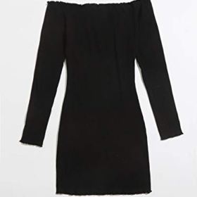SheIn Womens Long Sleeve Off Shoulder Mini Dress Button Front Lettuce Trim Short Bodycon Dresses 0 0