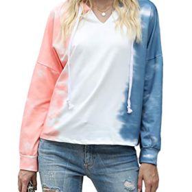 Luranee Womens Casual Long Sleeve Tie Dye Hoodies Loose Color Block Pullover Sweatshirts 0