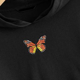 Romwe Womens Casual Loose Butterfly Print Drawstring Long Sleeve Crop Hoodie Sweatshirt 0 1