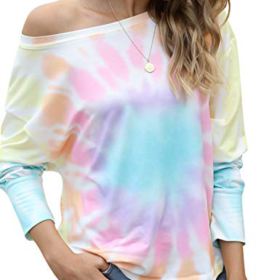 Cucuchy Womens Tie Dye Sweatshirts Off The Shoulder Tops Long Sleeve Shirts Pullover 0