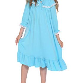 Ekouaer Girls Nightgowns Long Sleeve Sleep Shirt Cotton Princess Sleepwear Pajama Dress 4 13 Years 0 1