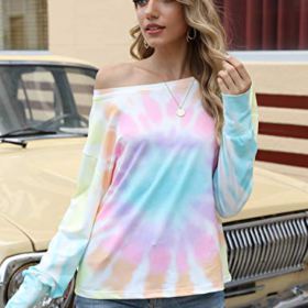 Cucuchy Womens Tie Dye Sweatshirts Off The Shoulder Tops Long Sleeve Shirts Pullover 0 4