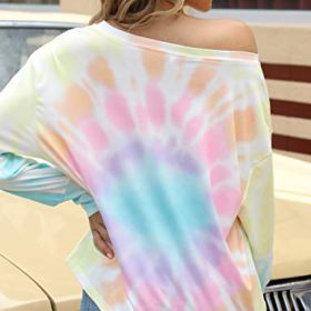 Cucuchy Womens Tie Dye Sweatshirts Off The Shoulder Tops Long Sleeve Shirts Pullover 0 5