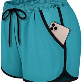 Fulbelle Womens Double Layer Drawstring Elastic Waist Athletic Shorts with Pockets 0