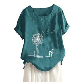 Women Casual Tops Lazy Loose Shirt Lightweight Dandelion Half Sleeves O Neck Blouse Comfort T Shirt for Ladies Teen Girls 0