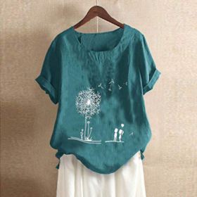 Women Casual Tops Lazy Loose Shirt Lightweight Dandelion Half Sleeves O Neck Blouse Comfort T Shirt for Ladies Teen Girls 0 0