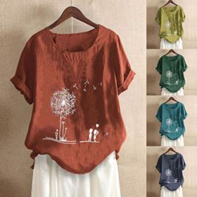 Women Casual Tops Lazy Loose Shirt Lightweight Dandelion Half Sleeves O Neck Blouse Comfort T Shirt for Ladies Teen Girls 0 2