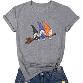 Womens Halloween T Shirt Top Cute Gnomes with Broom Shirts Fall Autumn T Shirt Graphic Funny Tees Tops 0