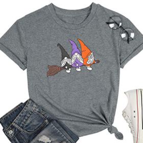 Womens Halloween T Shirt Top Cute Gnomes with Broom Shirts Fall Autumn T Shirt Graphic Funny Tees Tops 0 3