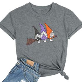 Womens Halloween T Shirt Top Cute Gnomes with Broom Shirts Fall Autumn T Shirt Graphic Funny Tees Tops 0 4